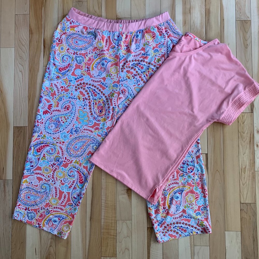 Cuddl Duds Coral Paisley Pajama Set Large